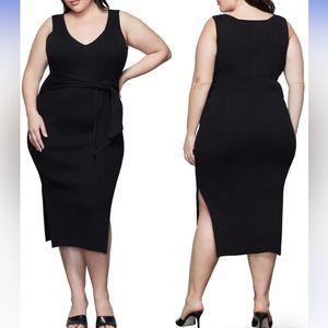 Good American Rib Knit Tie Waist Midi Dress